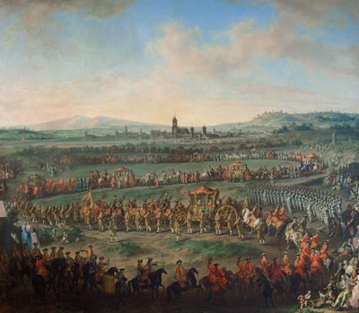 Einzug von Kaiser Franz I. Stephan und seinem Sohn Joseph (II.) in Frankfurt am 29. März 1764 von Johann Dallinger von Dalling